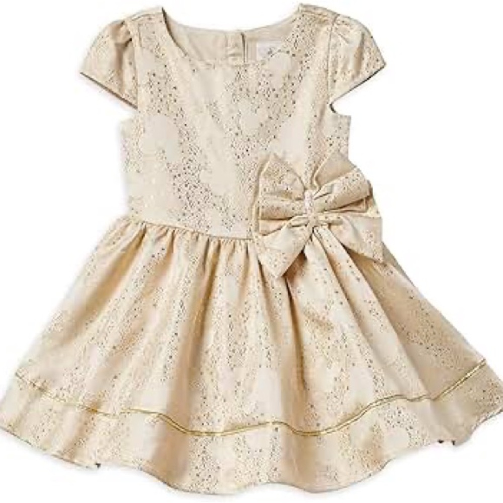 Disney Mickey Mouse Cream/Gold Holiday Party Dress with Bow